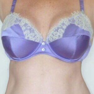 Rosy Bra Silk Violet Purple Lace Vintage Sz 34C